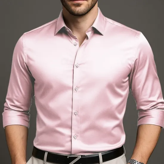 Outlet OUKU Men's Shirt Dress Shirt Button Up Shirt Plain Wedding Party Black White Pink Wine Long Sleeve Lapel Spring Fall Clothing Apparel