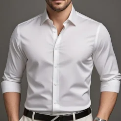 Outlet OUKU Men's Shirt Dress Shirt Button Up Shirt Plain Wedding Party Black White Pink Wine Long Sleeve Lapel Spring Fall Clothing Apparel