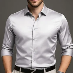 Outlet OUKU Men's Shirt Dress Shirt Button Up Shirt Plain Wedding Party Black White Pink Wine Long Sleeve Lapel Spring Fall Clothing Apparel