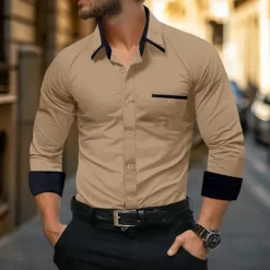 OUKU Men's Shirt Dress Shirt Button Down Shirt Wrinkle Resistant Plain Wedding Work Light Blue White Pink Navy Blue Long Sleeve Collar All Seasons Clothing Apparel