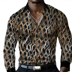 New OUKU Men's Shirt Dress Shirt Button Up Shirt Long Sleeve Fashion Casual Causal Casual Summer Spring Fall Turndown Button Up 3D Print Brown