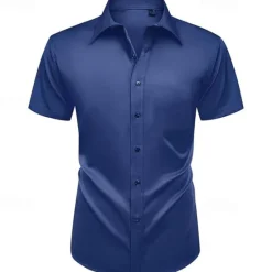Clearance OUKU Men's Shirt Dress Shirt Button Up Shirt Plain Wedding Party Black White Light Green Pink Short Sleeve Lapel Summer Clothing Apparel