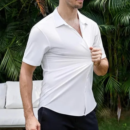 Clearance OUKU Men's Shirt Dress Shirt Button Up Shirt Plain Wedding Party Black White Light Green Pink Short Sleeve Lapel Summer Clothing Apparel