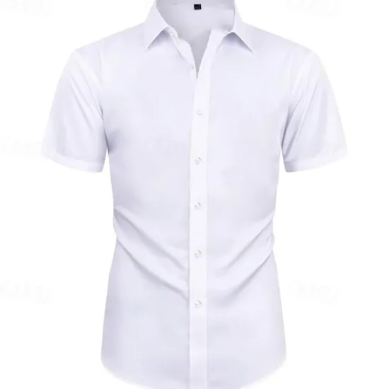 Clearance OUKU Men's Shirt Dress Shirt Button Up Shirt Plain Wedding Party Black White Light Green Pink Short Sleeve Lapel Summer Clothing Apparel