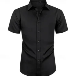 Clearance OUKU Men's Shirt Dress Shirt Button Up Shirt Plain Wedding Party Black White Light Green Pink Short Sleeve Lapel Summer Clothing Apparel