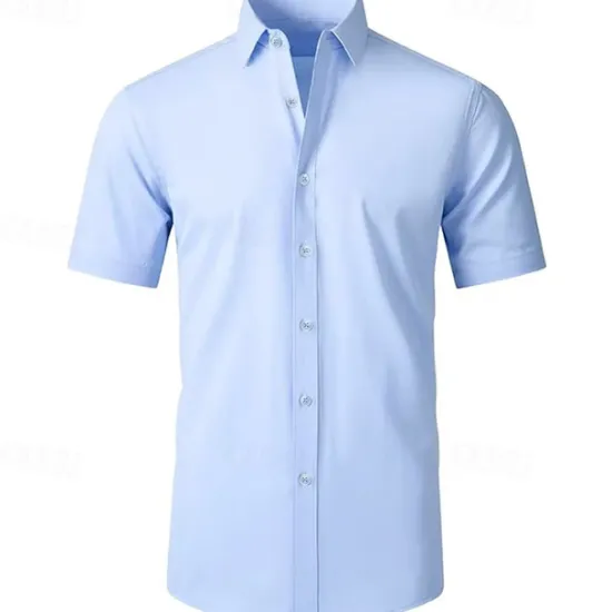 Online OUKU Men's Shirt Dress Shirt Button Up Shirt Solid Color Wedding Party Black White Pink Wine Short Sleeve Lapel Summer Clothing Apparel Buttons