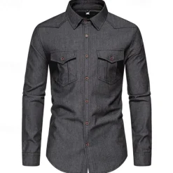 Online OUKU Men's Shirt Dress Shirt Button Up Shirt Solid / Plain Color Wedding Daily Dark Blue Dark Gray Light Sky Blue Long Sleeve Turndown Spring & Fall Clothing Apparel Fashion