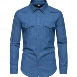 Online OUKU Men's Shirt Dress Shirt Button Up Shirt Solid / Plain Color Wedding Daily Dark Blue Dark Gray Light Sky Blue Long Sleeve Turndown Spring & Fall Clothing Apparel Fashion