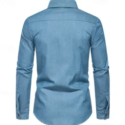 Online OUKU Men's Shirt Dress Shirt Button Up Shirt Solid / Plain Color Wedding Daily Dark Blue Dark Gray Light Sky Blue Long Sleeve Turndown Spring & Fall Clothing Apparel Fashion