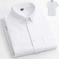 Best OUKU Men's Shirt Dress Shirt Button Up Shirt Solid Color Wedding Party White Sky Blue Gray Short Sleeve Lapel Summer Spring Clothing Apparel Pocket