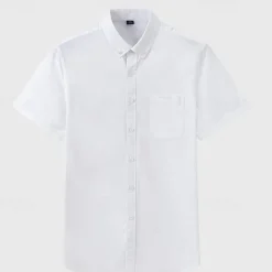 Best OUKU Men's Shirt Dress Shirt Button Up Shirt Solid Color Wedding Party White Sky Blue Gray Short Sleeve Lapel Summer Spring Clothing Apparel Pocket
