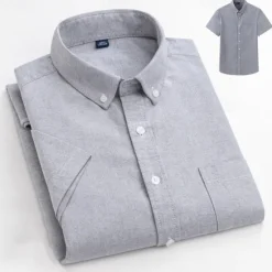 Best OUKU Men's Shirt Dress Shirt Button Up Shirt Solid Color Wedding Party White Sky Blue Gray Short Sleeve Lapel Summer Spring Clothing Apparel Pocket