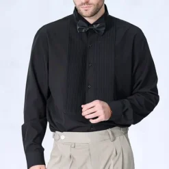 Outlet OUKU Men's Shirt Dress Shirt Button Up Shirt Plain Wedding Party Black Yellow Red Blue Long Sleeve Lapel Spring & Fall Clothing Apparel