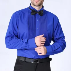 Outlet OUKU Men's Shirt Dress Shirt Button Up Shirt Plain Wedding Party Black Yellow Red Blue Long Sleeve Lapel Spring & Fall Clothing Apparel