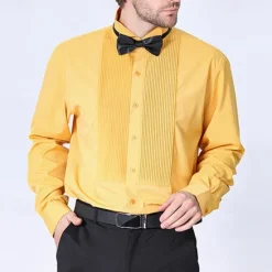 Outlet OUKU Men's Shirt Dress Shirt Button Up Shirt Plain Wedding Party Black Yellow Red Blue Long Sleeve Lapel Spring & Fall Clothing Apparel