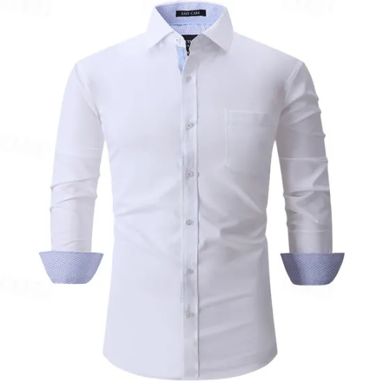 Discount OUKU Men's Shirt Dress Shirt Button Up Shirt Plain Wedding Party Black White Pink Wine Long Sleeve Lapel Spring & Fall Clothing Apparel