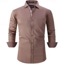 Discount OUKU Men's Shirt Dress Shirt Button Up Shirt Plain Wedding Party Black White Pink Wine Long Sleeve Lapel Spring & Fall Clothing Apparel