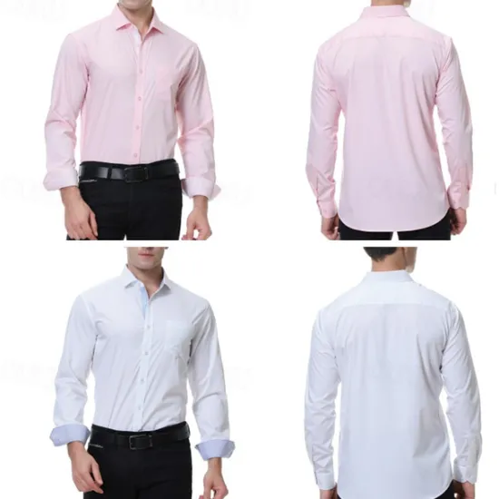 Discount OUKU Men's Shirt Dress Shirt Button Up Shirt Plain Wedding Party Black White Pink Wine Long Sleeve Lapel Spring & Fall Clothing Apparel