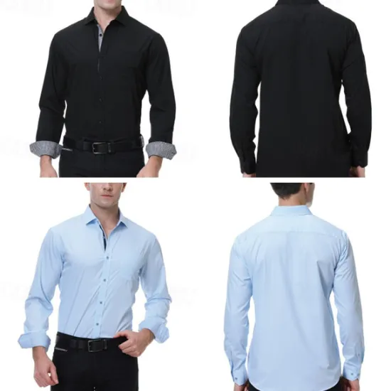 Discount OUKU Men's Shirt Dress Shirt Button Up Shirt Plain Wedding Party Black White Pink Wine Long Sleeve Lapel Spring & Fall Clothing Apparel