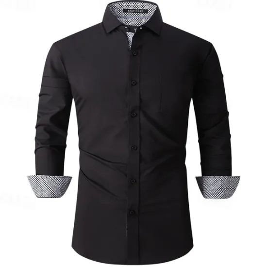 Discount OUKU Men's Shirt Dress Shirt Button Up Shirt Plain Wedding Party Black White Pink Wine Long Sleeve Lapel Spring & Fall Clothing Apparel