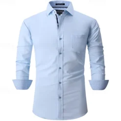 Discount OUKU Men's Shirt Dress Shirt Button Up Shirt Plain Wedding Party Black White Pink Wine Long Sleeve Lapel Spring & Fall Clothing Apparel