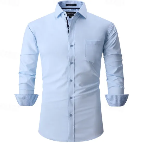 Discount OUKU Men's Shirt Dress Shirt Button Up Shirt Plain Wedding Party Black White Pink Wine Long Sleeve Lapel Spring & Fall Clothing Apparel
