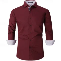 Discount OUKU Men's Shirt Dress Shirt Button Up Shirt Plain Wedding Party Black White Pink Wine Long Sleeve Lapel Spring & Fall Clothing Apparel