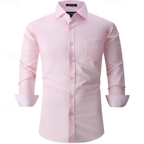 Discount OUKU Men's Shirt Dress Shirt Button Up Shirt Plain Wedding Party Black White Pink Wine Long Sleeve Lapel Spring & Fall Clothing Apparel