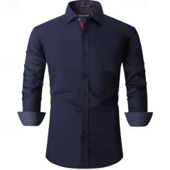 Discount OUKU Men's Shirt Dress Shirt Button Up Shirt Plain Wedding Party Black White Pink Wine Long Sleeve Lapel Spring & Fall Clothing Apparel