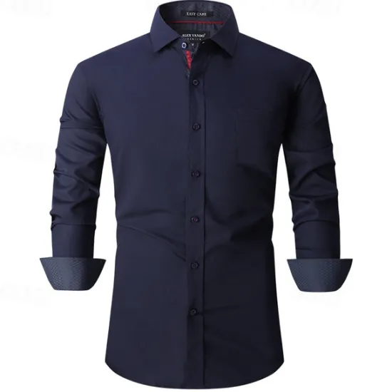 Discount OUKU Men's Shirt Dress Shirt Button Up Shirt Plain Wedding Party Black White Pink Wine Long Sleeve Lapel Spring & Fall Clothing Apparel