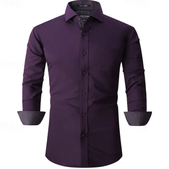 Discount OUKU Men's Shirt Dress Shirt Button Up Shirt Plain Wedding Party Black White Pink Wine Long Sleeve Lapel Spring & Fall Clothing Apparel
