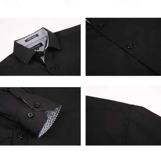 Discount OUKU Men's Shirt Dress Shirt Button Up Shirt Plain Wedding Party Black White Pink Wine Long Sleeve Lapel Spring & Fall Clothing Apparel