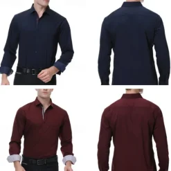 Discount OUKU Men's Shirt Dress Shirt Button Up Shirt Plain Wedding Party Black White Pink Wine Long Sleeve Lapel Spring & Fall Clothing Apparel