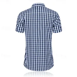 Online OUKU Men's Shirt Dress Shirt Button Up Shirt Plaid Party Work Yellow Red Blue Short Sleeve Lapel Summer Clothing Apparel Front Pocket