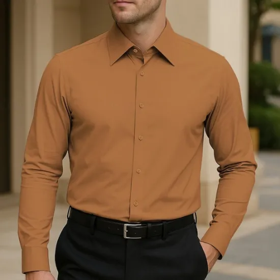 OUKU Men's Shirt Dress Shirt Button Up Shirt Plain Wedding Party Black White Blue Brown Long Sleeve Lapel Spring Fall Clothing Apparel