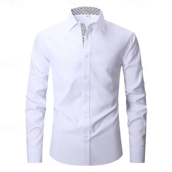 OUKU Men's Shirt Dress Shirt Button Up Shirt Color Block Wedding Daily Light Blue Black White Red Long Sleeve Turndown Spring & Fall Clothing Apparel Printing