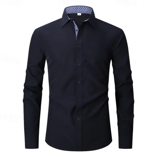 OUKU Men's Shirt Dress Shirt Button Up Shirt Color Block Wedding Daily Light Blue Black White Red Long Sleeve Turndown Spring & Fall Clothing Apparel Printing