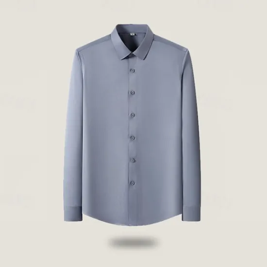 Online OUKU Men's Shirt Dress Shirt Button Up Shirt Solid Color Wedding Party Black White Yellow Light Green Long Sleeve Lapel Spring Fall Clothing Apparel Pocket