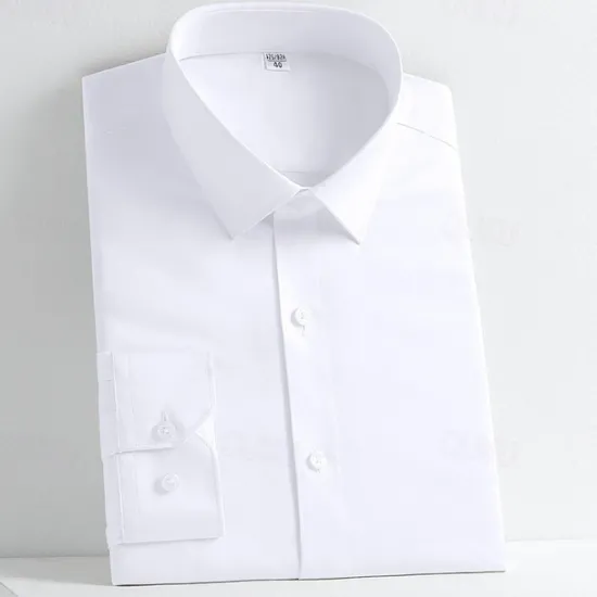 Online OUKU Men's Shirt Dress Shirt Button Up Shirt Solid Color Wedding Party Black White Yellow Light Green Long Sleeve Lapel Spring Fall Clothing Apparel Pocket