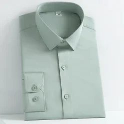 Online OUKU Men's Shirt Dress Shirt Button Up Shirt Solid Color Wedding Party Black White Yellow Light Green Long Sleeve Lapel Spring Fall Clothing Apparel Pocket
