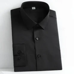 Online OUKU Men's Shirt Dress Shirt Button Up Shirt Solid Color Wedding Party Black White Yellow Light Green Long Sleeve Lapel Spring Fall Clothing Apparel Pocket