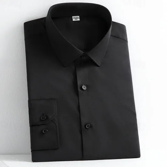 Online OUKU Men's Shirt Dress Shirt Button Up Shirt Solid Color Wedding Party Black White Yellow Light Green Long Sleeve Lapel Spring Fall Clothing Apparel Pocket