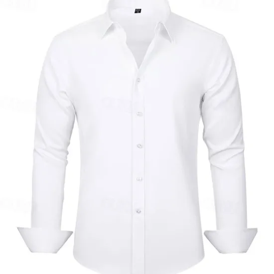 Clearance OUKU Men's Shirt Dress Shirt Button Up Shirt Plain Wedding Party Black White Light Green Pink Long Sleeve Lapel Spring & Fall Clothing Apparel