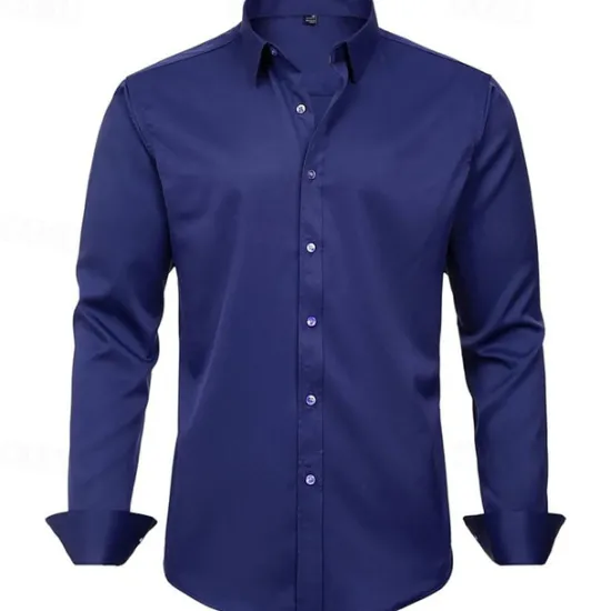 Clearance OUKU Men's Shirt Dress Shirt Button Up Shirt Plain Wedding Party Black White Light Green Pink Long Sleeve Lapel Spring & Fall Clothing Apparel