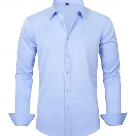 Clearance OUKU Men's Shirt Dress Shirt Button Up Shirt Plain Wedding Party Black White Light Green Pink Long Sleeve Lapel Spring & Fall Clothing Apparel