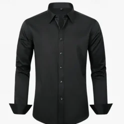 Clearance OUKU Men's Shirt Dress Shirt Button Up Shirt Plain Wedding Party Black White Light Green Pink Long Sleeve Lapel Spring & Fall Clothing Apparel