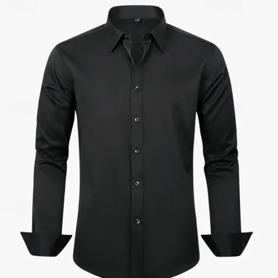 Clearance OUKU Men's Shirt Dress Shirt Button Up Shirt Plain Wedding Party Black White Light Green Pink Long Sleeve Lapel Spring & Fall Clothing Apparel