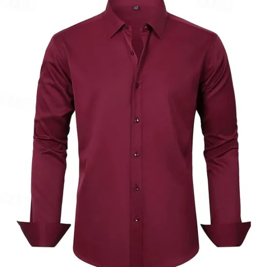 Clearance OUKU Men's Shirt Dress Shirt Button Up Shirt Plain Wedding Party Black White Light Green Pink Long Sleeve Lapel Spring & Fall Clothing Apparel