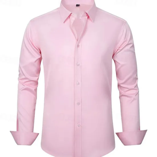 Clearance OUKU Men's Shirt Dress Shirt Button Up Shirt Plain Wedding Party Black White Light Green Pink Long Sleeve Lapel Spring & Fall Clothing Apparel