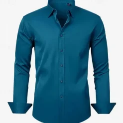 Clearance OUKU Men's Shirt Dress Shirt Button Up Shirt Plain Wedding Party Black White Light Green Pink Long Sleeve Lapel Spring & Fall Clothing Apparel
